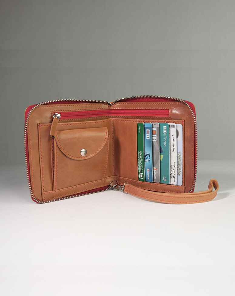 The Retro square leather wallet has 6 card slots and two compartments for paper bills, one of which is zipped.