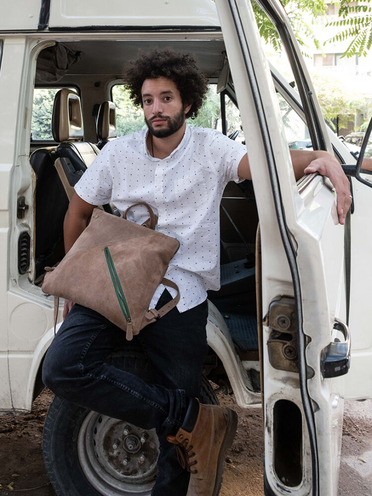 The Square is a unisex genuine leather backpack with a compartment that fits a 13-inch laptop.